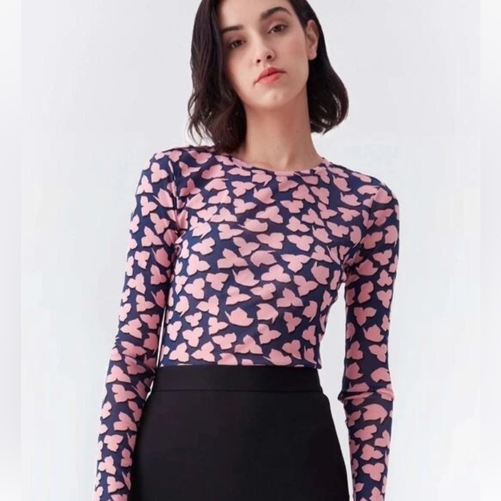 Diane Von Furstenberg Logan Top in Leaf Shadow Print Size Large